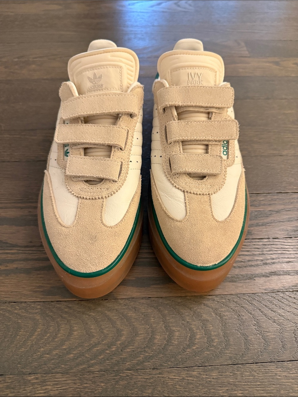 Adidas Ivy Park Beige Suede Sneakers with Green Trim